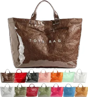 Stellaya Womens Letters Print Tote Bag, Stellaya Fashion Retro Tote Bag,Large Handle PVC Kraft Paper Handbag