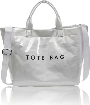 Stellaya Womens Letters Print Tote Bag, Women's PVC Kraft Paper Tote Bag, with Shoulder Strap