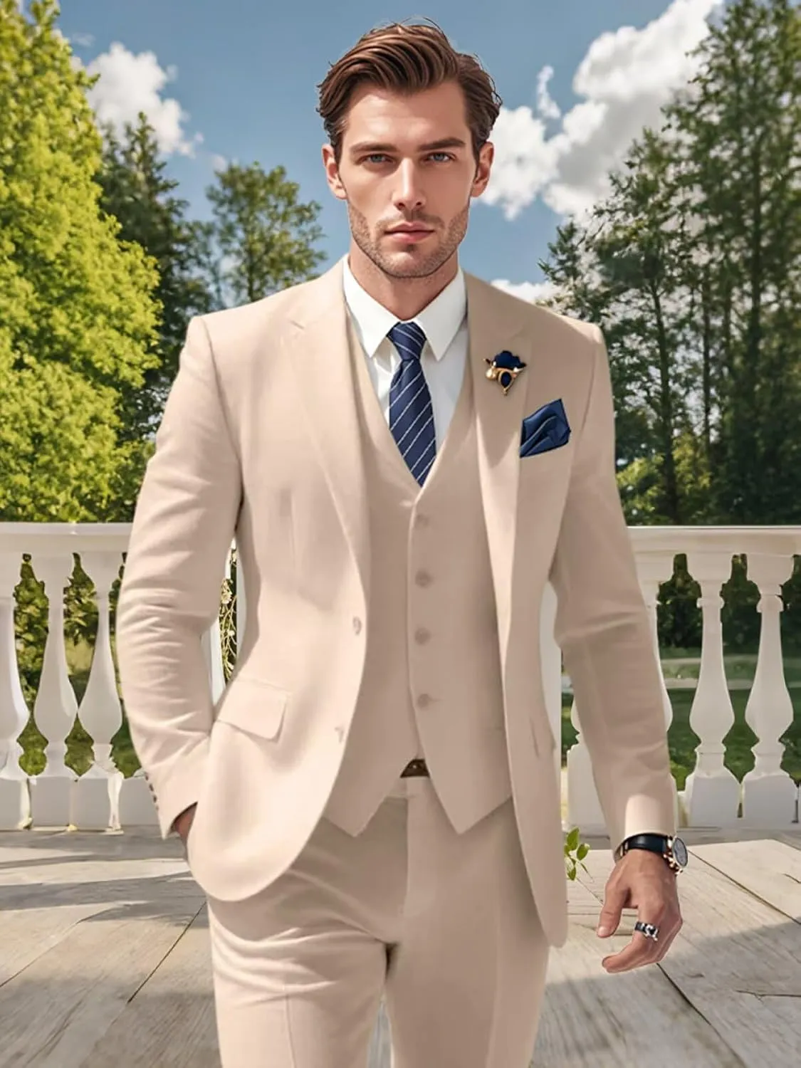 Suits for Men 3 Piece Slim Fit Casual Tuxedo Business Wedding Groom Prom Homecoming Suits Blazer Vest Pants