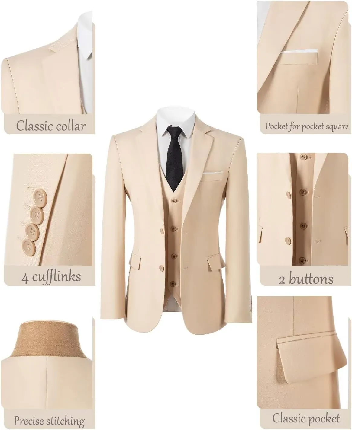 Suits for Men 3 Piece Slim Fit Casual Tuxedo Business Wedding Groom Prom Homecoming Suits Blazer Vest Pants
