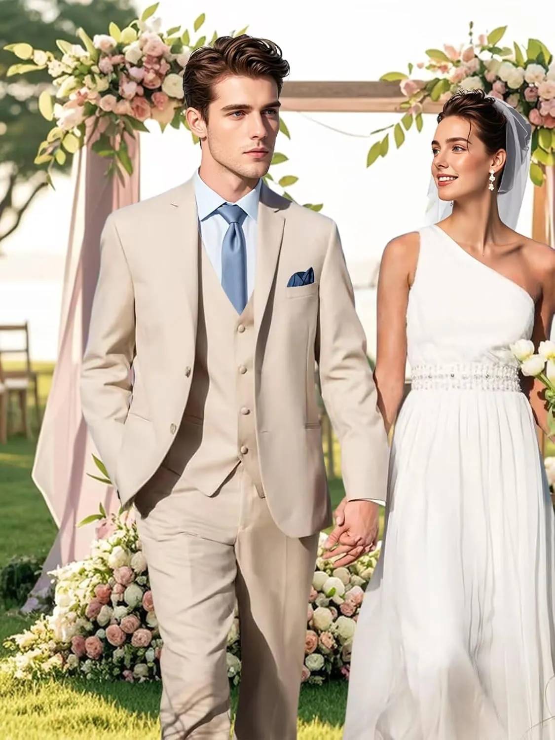 Suits for Men 3 Piece Slim Fit Casual Tuxedo Business Wedding Groom Prom Homecoming Suits Blazer Vest Pants