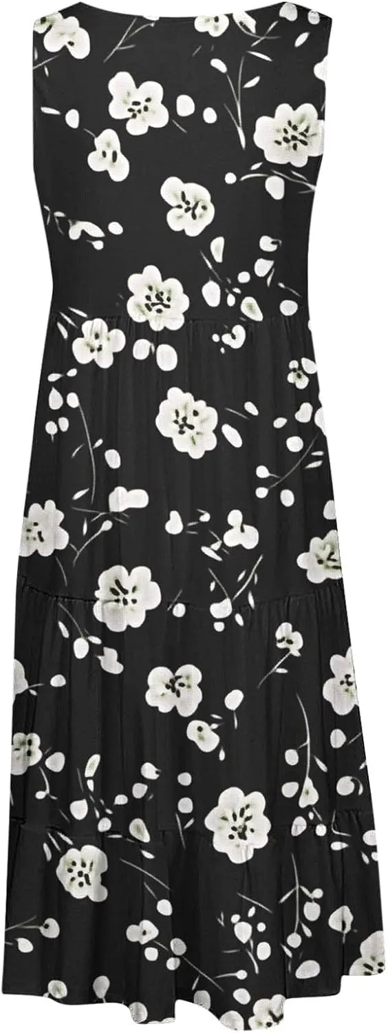Summer Beach Dresses for Women Trendy Boho Floral Tank Dress Casual Ruffle Flowy Sundresses Vacation Outfits 2025