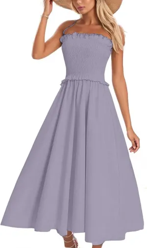 Summer Dresses for Women 2025 Trendy Strapless Beach Sundresses Smocked Waist Maxi A-Line Wedding Guest Tube Dress