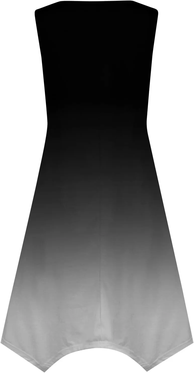 Summer Dresses for Women Elegant Print Swing Hem Tank Midi Dress Casual Plus Size Sleeveless Crew Neck Sundress