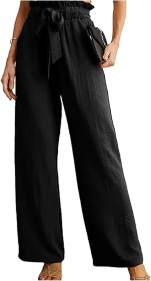 Summer Pants For Women 2024 Trendy Petite High Waist Palazzo Linen Wide Leg Sweatpant Tie Business Lounge Trouser