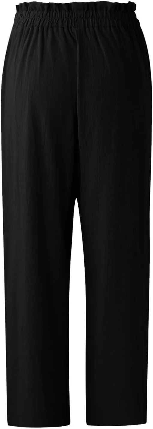 Summer Pants For Women 2024 Trendy Petite High Waist Palazzo Linen Wide Leg Sweatpant Tie Business Lounge Trouser