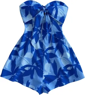 SweatyRocks Women's Summer Strapless Tie Knot Front Rompers Boho Sleeveless Shorts Jumpsuit