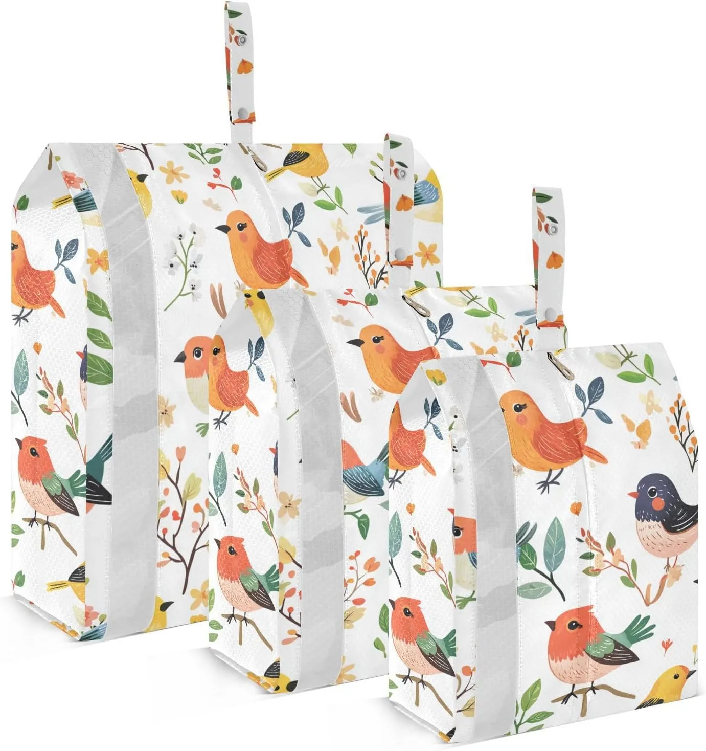 Sweet Yellow and Orange Bird 3 Set Packing Travel Organizer Collapsible Garment Bag Closet Storage Travel Bag Organizer Saver Bags