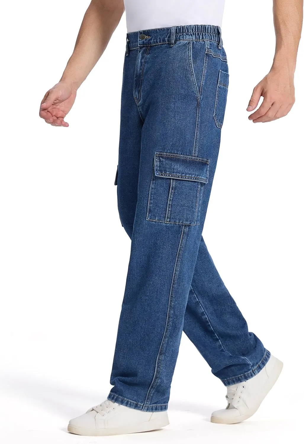 Tapata Men's Relaxed Fit Cargo Jeans Elastic Waist 6 Pockets Straight Leg Work Utility Pants
