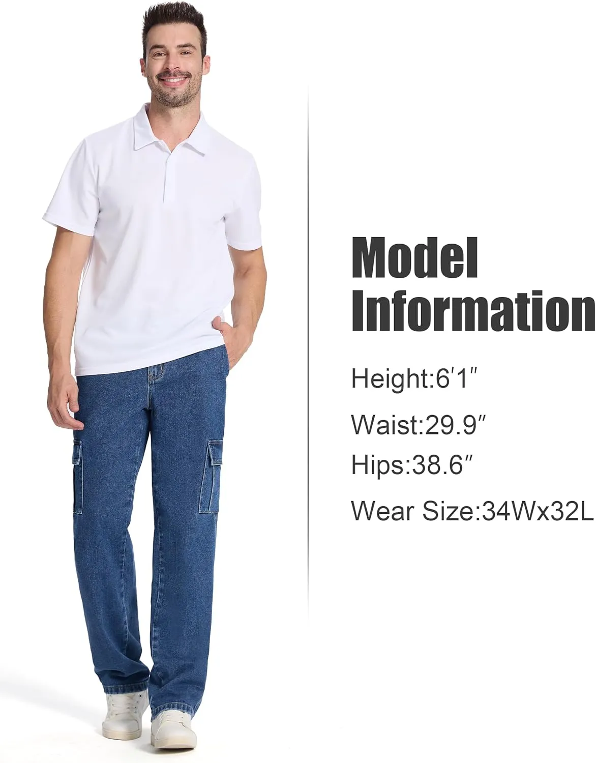 Tapata Men's Relaxed Fit Cargo Jeans Elastic Waist 6 Pockets Straight Leg Work Utility Pants