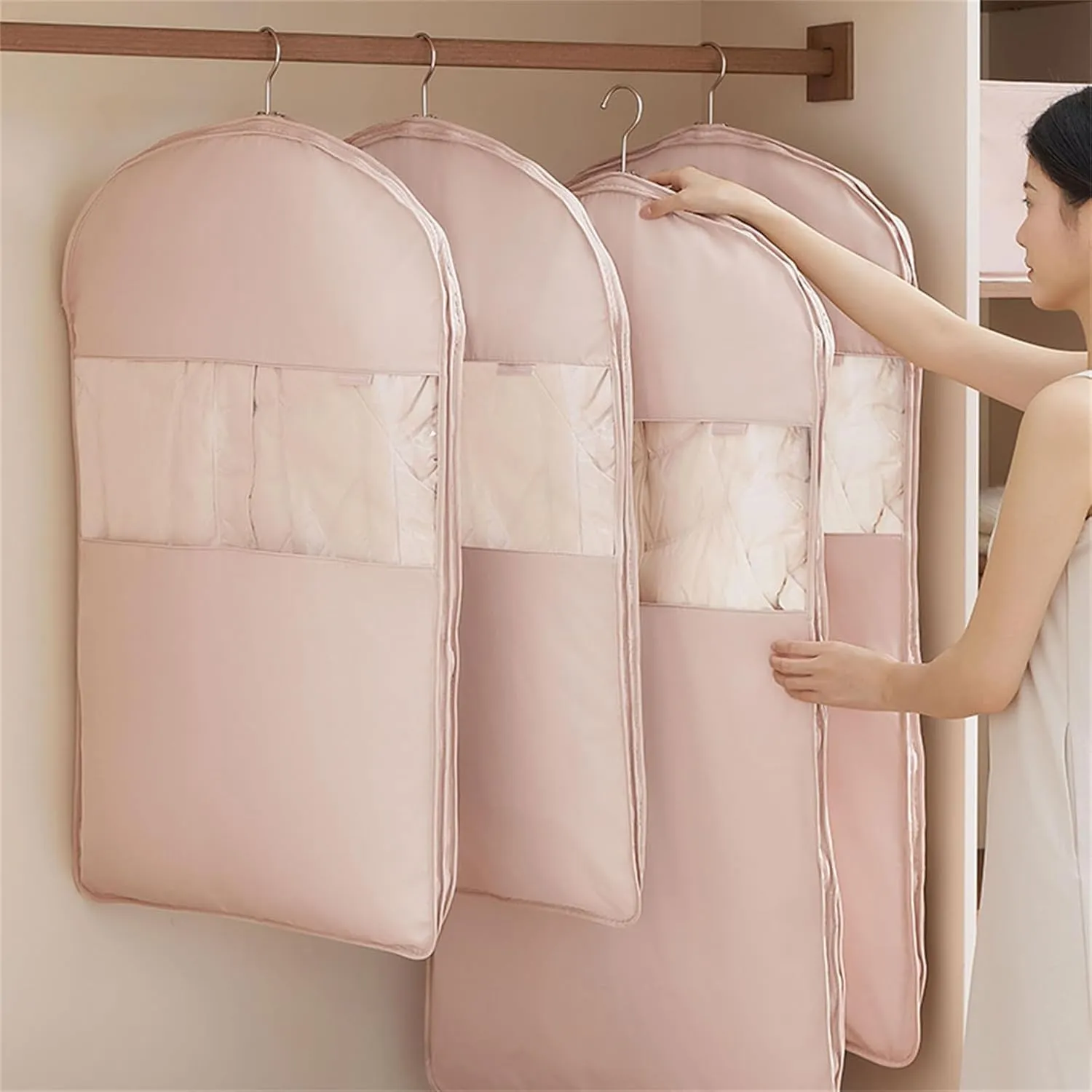 Taprinferior Hanging Garment Bag, 2025 Space Saving Hanging Garment Bag with Self Compression Zipper, Otherwise GarmentBag, Hanging GarmentBag with Self Compression Zipper(Beige, Medium)