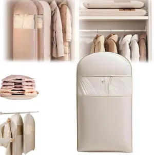 Taprinferior Hanging Garment Bag,Tapinterior Garment Bag,Space Saving Hanging Garment Bags with Self Compression Zipper,Space Saver Closet Organizers,Dust Cover Clothes Bags (Beige, M)