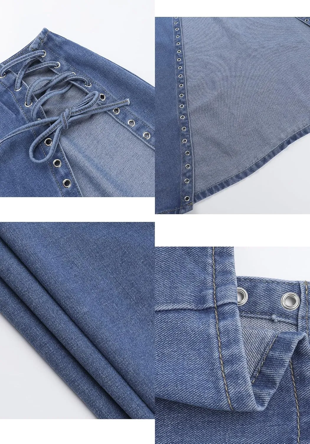 Tcremisa Womens Sexy Lace Up Denim Skirt Y2k Casual High Waisted Drawstring Split Maxi Long Jeans Skirts
