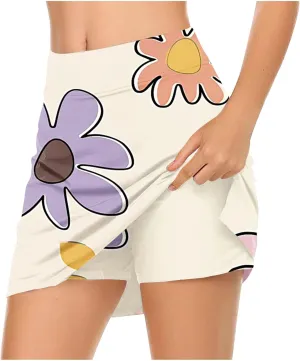 Tennis Skirts Women Floral Graphic Skirt High Waisted Stretchy Summer Beach Skirts Boho Trendy Skirt for Vacation