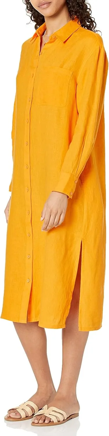 The Drop Women's Fiona Relaxed Linen Midi Shirt Dress