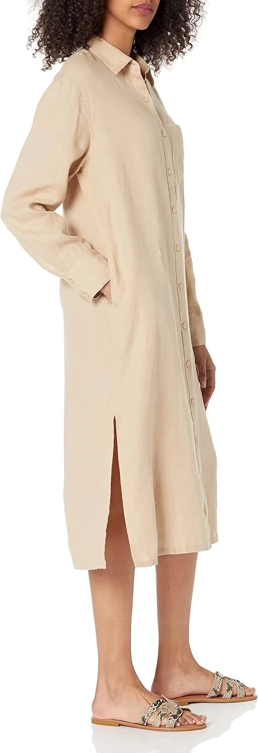 The Drop Women's Fiona Relaxed Linen Midi Shirt Dress