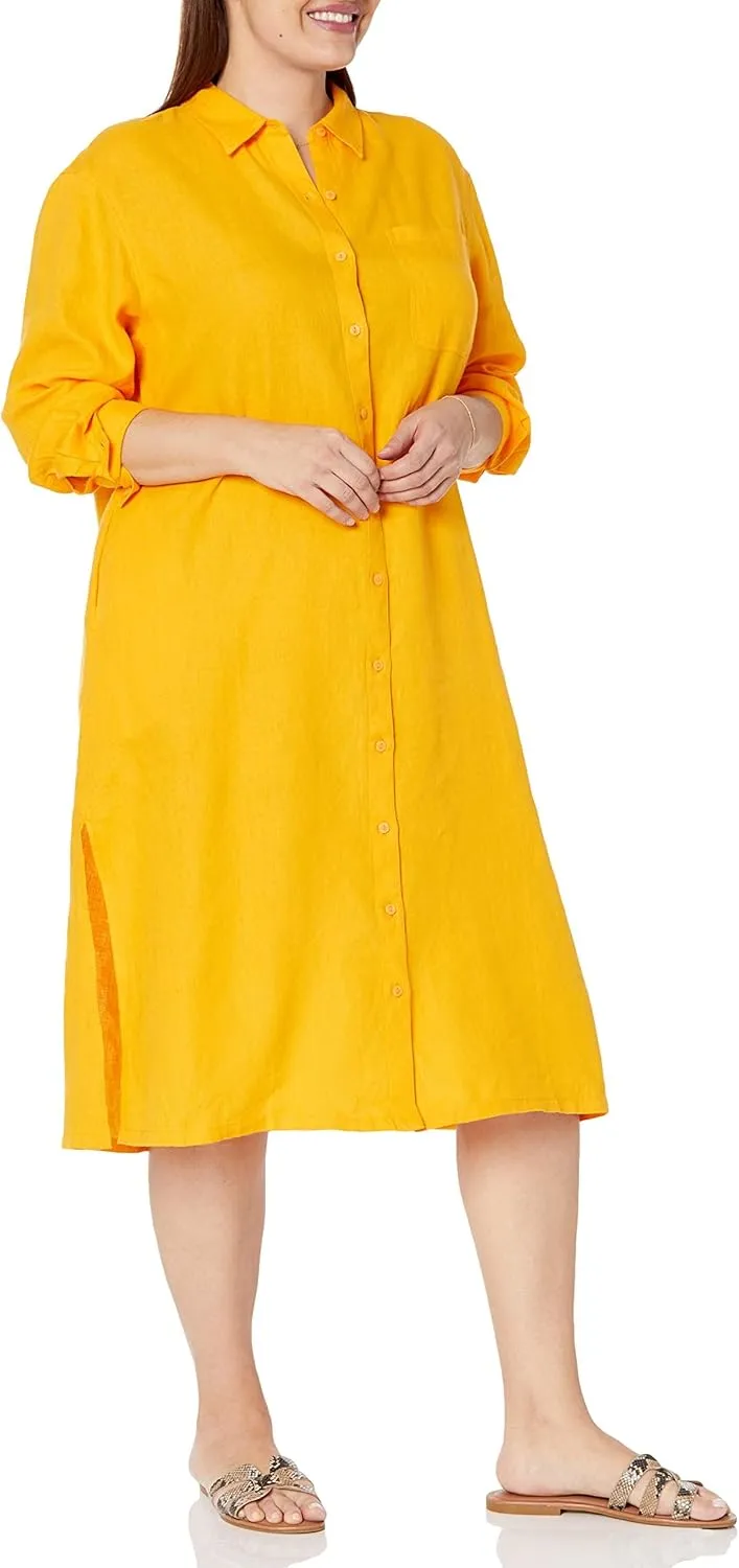 The Drop Women's Fiona Relaxed Linen Midi Shirt Dress