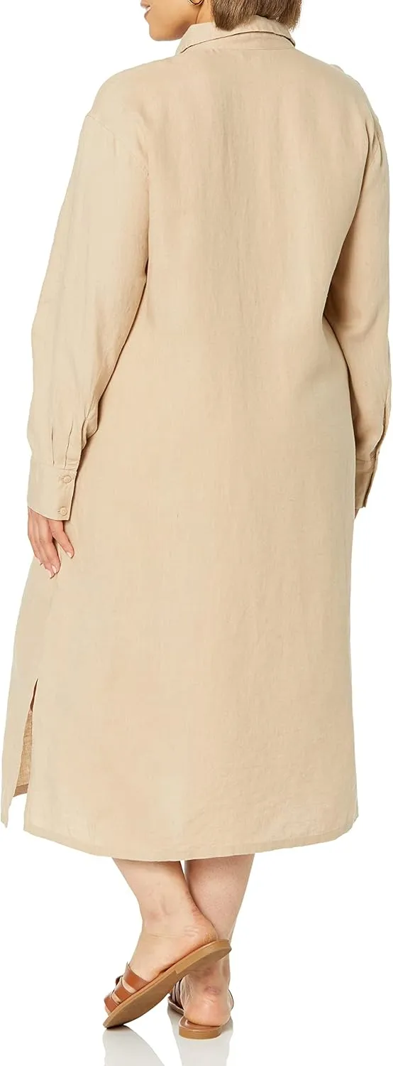 The Drop Women's Fiona Relaxed Linen Midi Shirt Dress