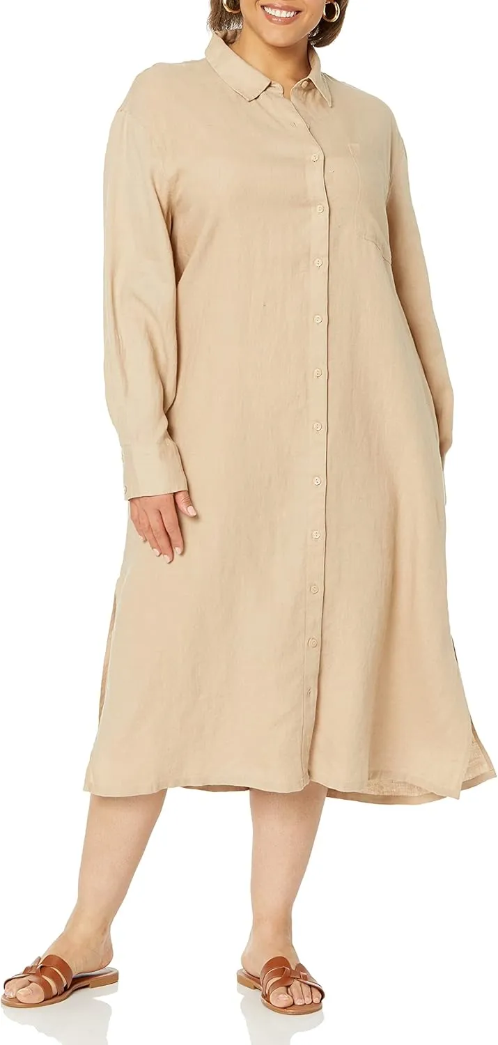 The Drop Women's Fiona Relaxed Linen Midi Shirt Dress