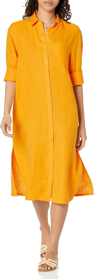 The Drop Women's Fiona Relaxed Linen Midi Shirt Dress