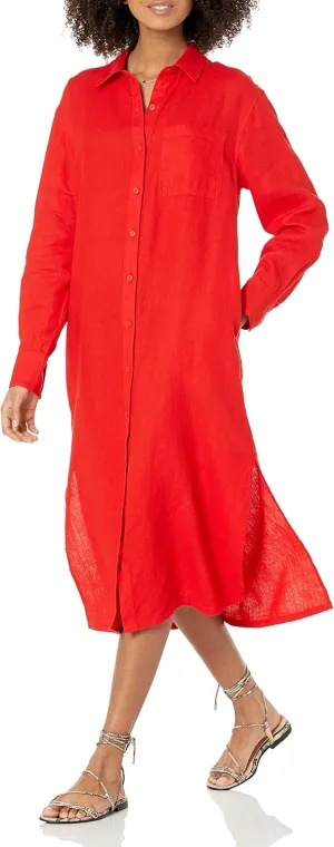 The Drop Women's Fiona Relaxed Linen Midi Shirt Dress