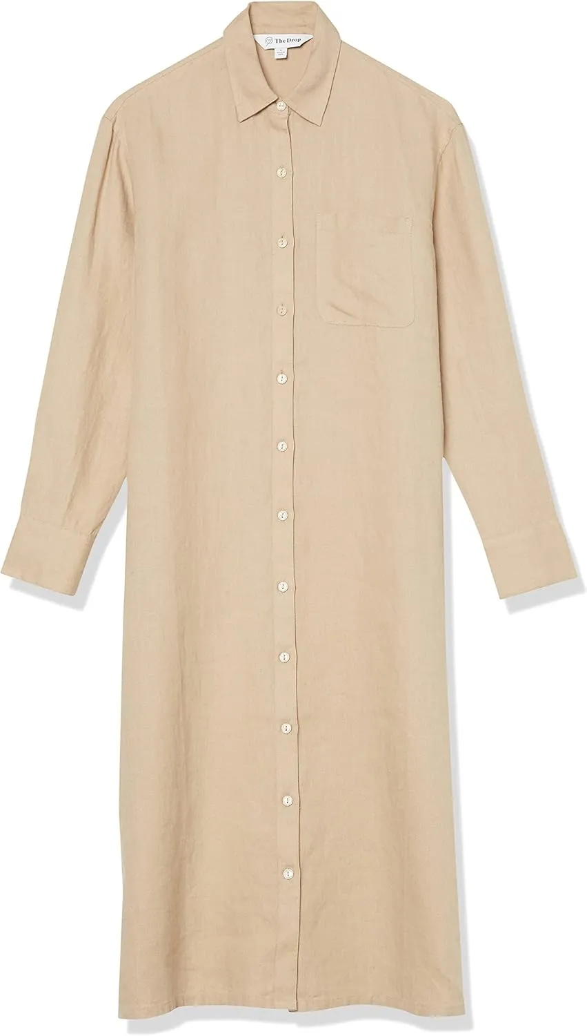The Drop Women's Fiona Relaxed Linen Midi Shirt Dress