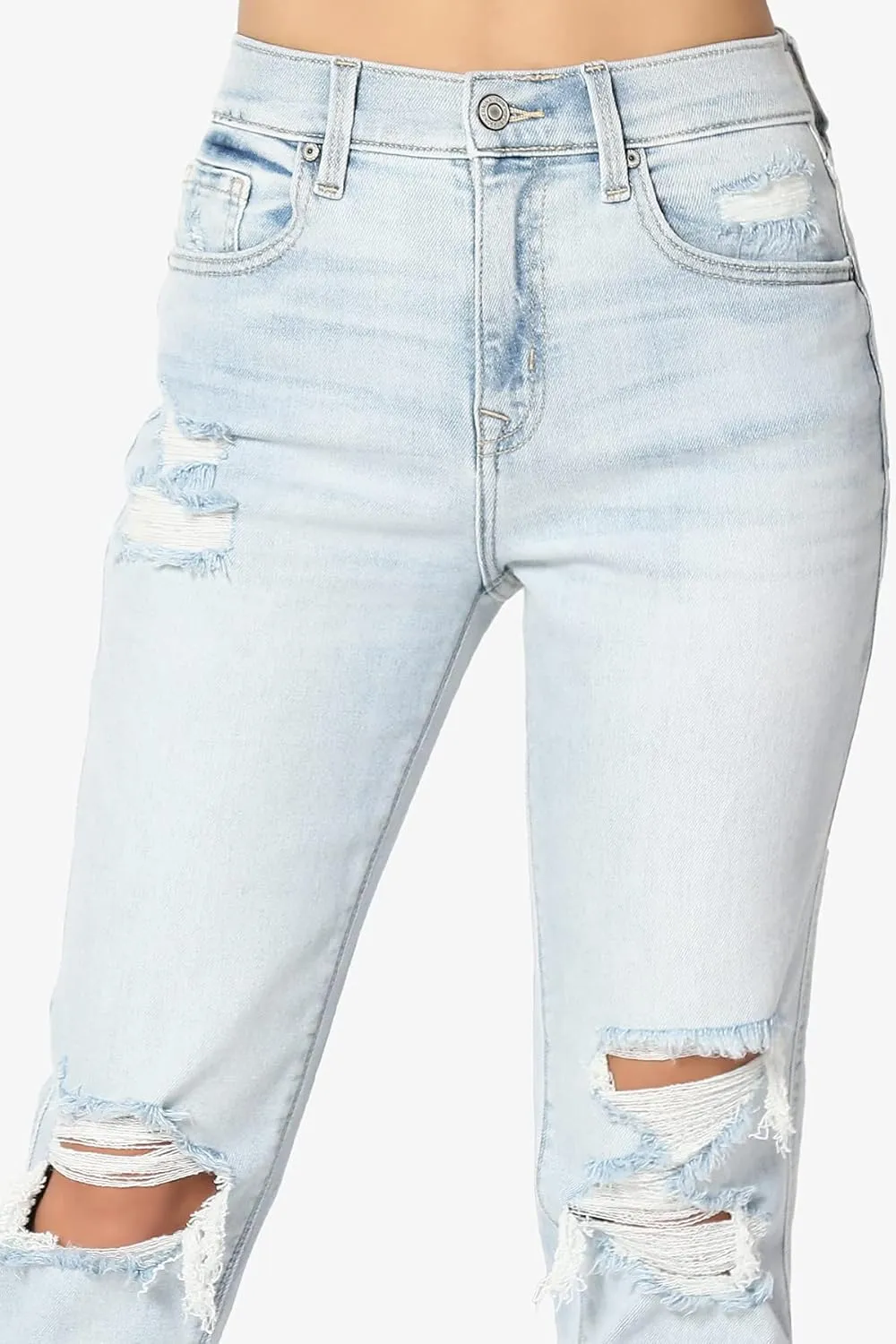 TheMogan Women's Distressed Destructed Washed Denim Mid~High Rise Relaxed Boyfriend Jeans
