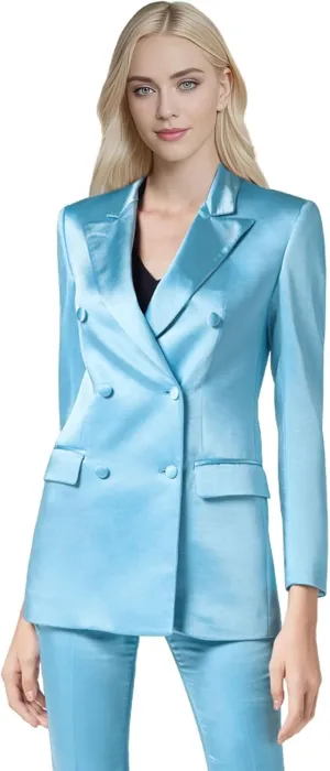 TIANMEI 2 Piece Womens Satin Suit Double Breast Suits for Women Casual Dressy Outfits Slim Fit Jacket Pant Womens' Tuxedo Set