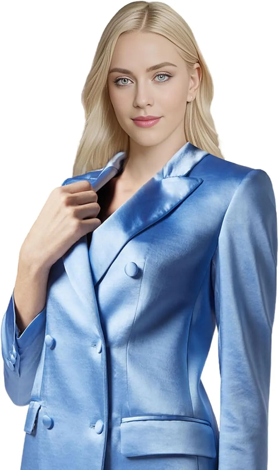TIANMEI 2 Piece Womens Satin Suit Double Breast Suits for Women Casual Dressy Outfits Slim Fit Jacket Pant Womens' Tuxedo Set
