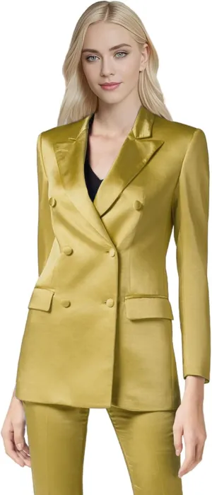 TIANMEI 2 Piece Womens Satin Suit Double Breast Suits for Women Casual Dressy Outfits Slim Fit Jacket Pant Womens' Tuxedo Set
