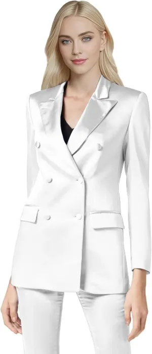 TIANMEI 2 Piece Womens Satin Suit Double Breast Suits for Women Casual Dressy Outfits Slim Fit Jacket Pant Womens' Tuxedo Set