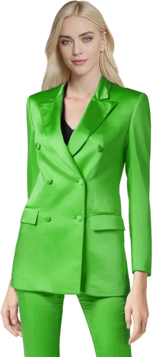 TIANMEI 2 Piece Womens Satin Suit Double Breast Suits for Women Casual Dressy Outfits Slim Fit Jacket Pant Womens' Tuxedo Set