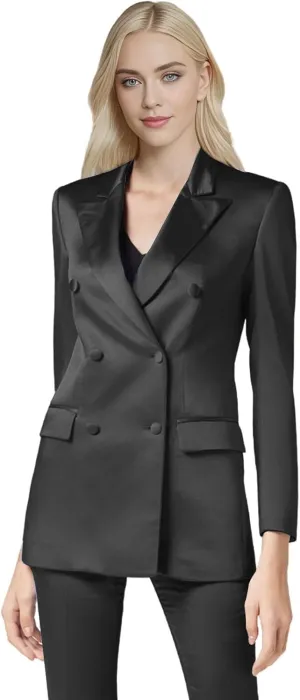 TIANMEI 2 Piece Womens Satin Suit Double Breast Suits for Women Casual Dressy Outfits Slim Fit Jacket Pant Womens' Tuxedo Set
