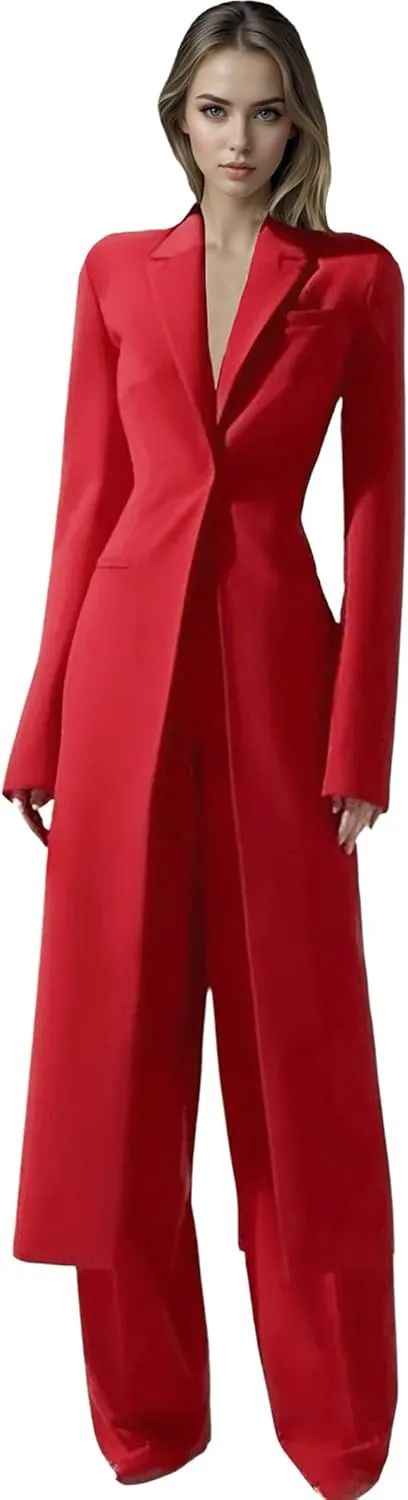 TIANMEI Womens Suit Slim Fit Tuxedo for Women Casual 2 Pieces Blazer Dress Set Long Ladies Formal Wedding Party Jacket Pants
