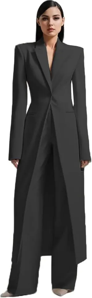 TIANMEI Womens Suit Slim Fit Tuxedo for Women Casual 2 Pieces Blazer Dress Set Long Ladies Formal Wedding Party Jacket Pants