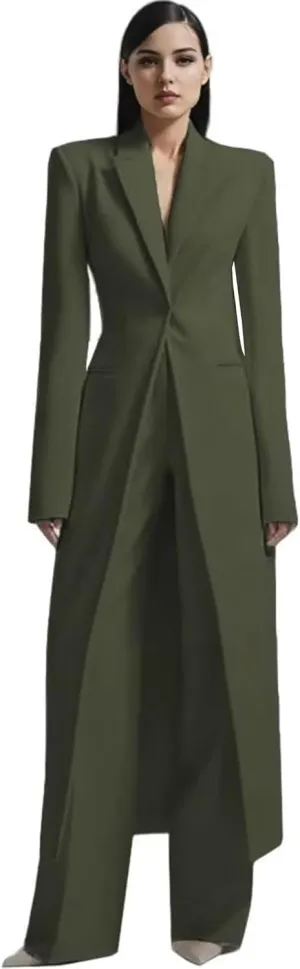 TIANMEI Womens Suit Slim Fit Tuxedo for Women Casual 2 Pieces Blazer Dress Set Long Ladies Formal Wedding Party Jacket Pants