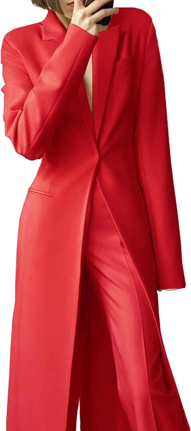TIANMEI Womens Suit Slim Fit Tuxedo for Women Casual 2 Pieces Blazer Dress Set Long Ladies Formal Wedding Party Jacket Pants