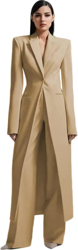 TIANMEI Womens Suit Slim Fit Tuxedo for Women Casual 2 Pieces Blazer Dress Set Long Ladies Formal Wedding Party Jacket Pants