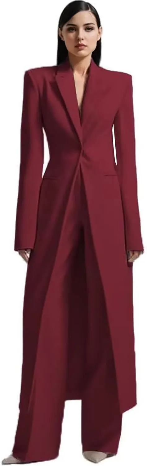 TIANMEI Womens Suit Slim Fit Tuxedo for Women Casual 2 Pieces Blazer Dress Set Long Ladies Formal Wedding Party Jacket Pants