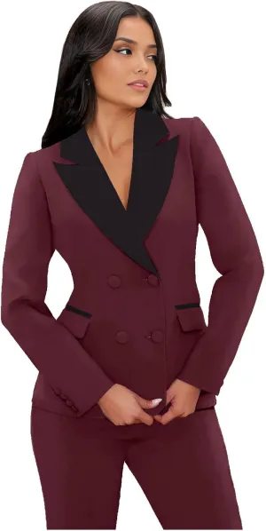 TIANMEI Womens Suits 2 Piece Tuxedo for Women Double Breasted Prom Suit Lady Slim Fit Womens Tuxedo Casual Blazer Pants Set