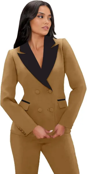 TIANMEI Womens Suits 2 Piece Tuxedo for Women Double Breasted Prom Suit Lady Slim Fit Womens Tuxedo Casual Blazer Pants Set