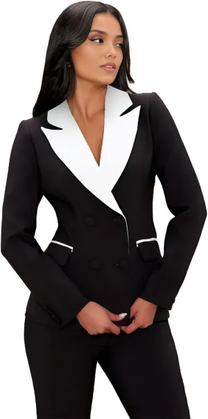 TIANMEI Womens Suits 2 Piece Tuxedo for Women Double Breasted Prom Suit Lady Slim Fit Womens Tuxedo Casual Blazer Pants Set