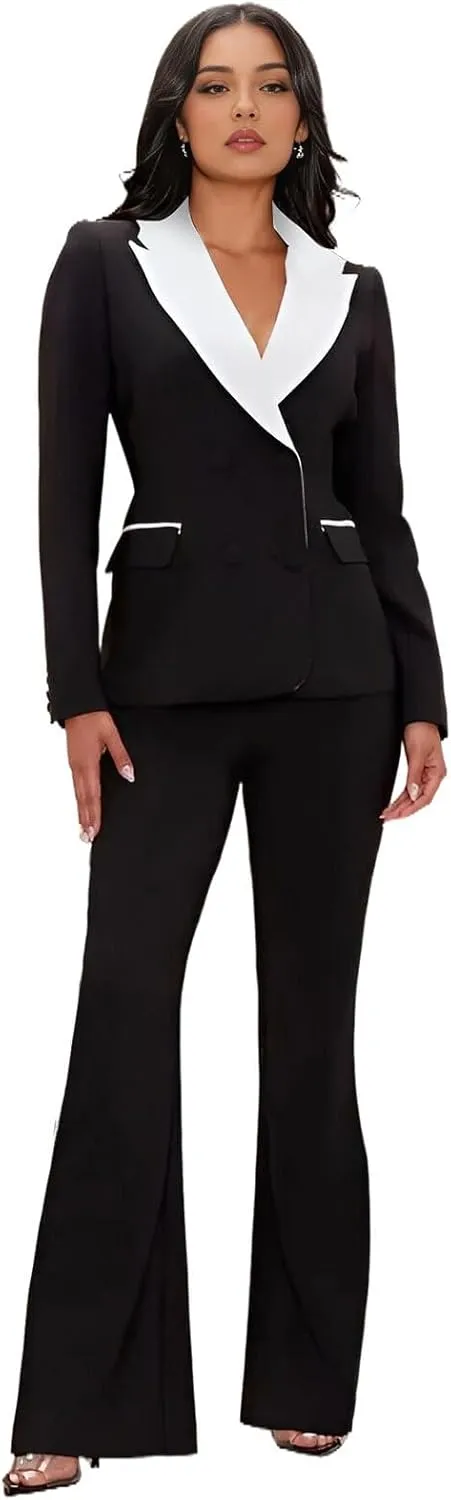 TIANMEI Womens Suits 2 Piece Tuxedo for Women Double Breasted Prom Suit Lady Slim Fit Womens Tuxedo Casual Blazer Pants Set