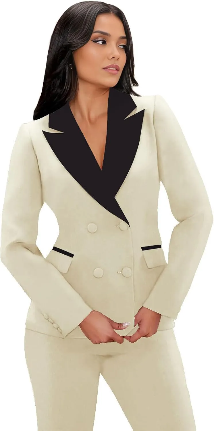 TIANMEI Womens Suits 2 Piece Tuxedo for Women Double Breasted Prom Suit Lady Slim Fit Womens Tuxedo Casual Blazer Pants Set
