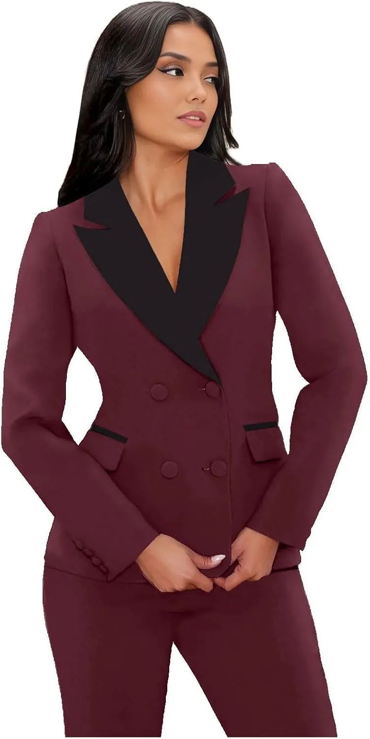 TIANMEI Womens Suits 2 Piece Tuxedo for Women Double Breasted Prom Suit Lady Slim Fit Womens Tuxedo Casual Blazer Pants Set
