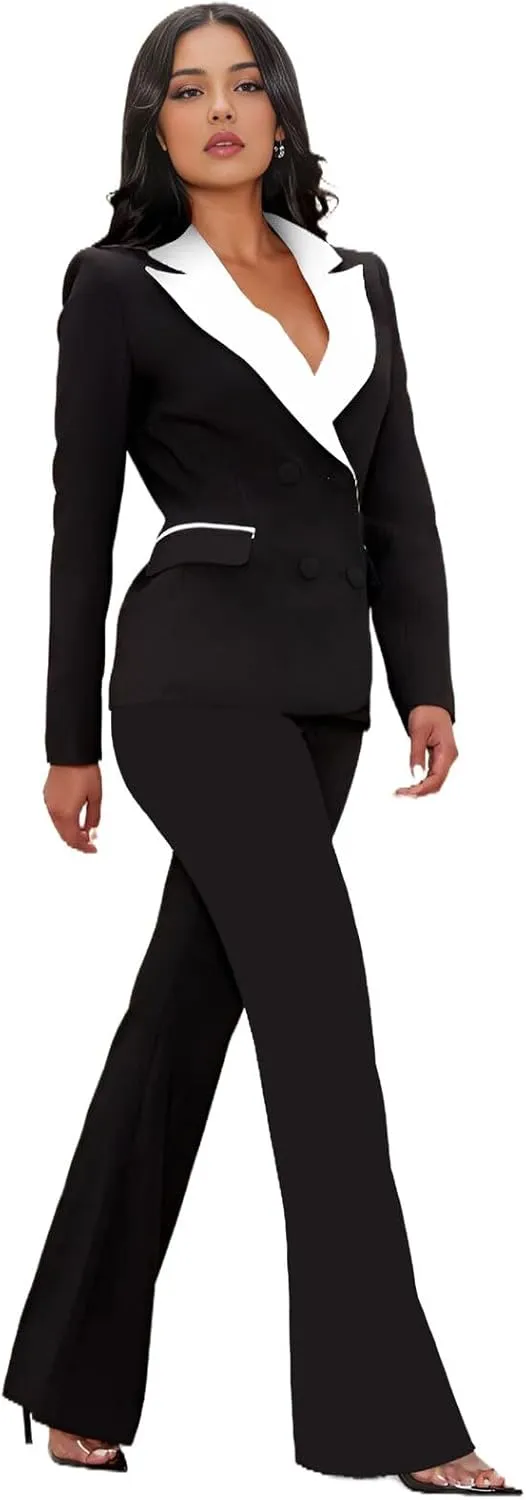 TIANMEI Womens Suits 2 Piece Tuxedo for Women Double Breasted Prom Suit Lady Slim Fit Womens Tuxedo Casual Blazer Pants Set
