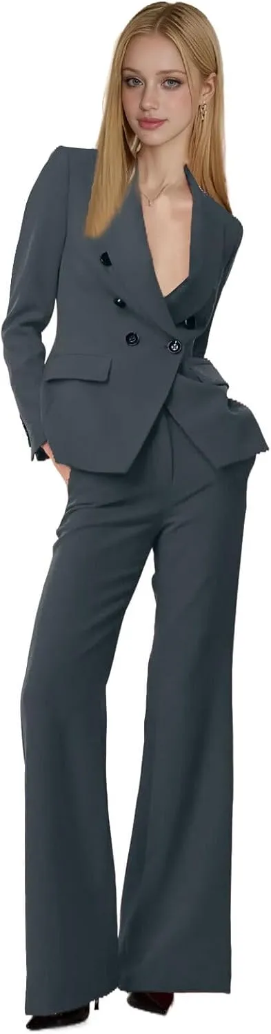 TIANMEI Womens Tuxedos 2 Piece Business Casual Suits for Women Double Breasted Pant Suits for Women Luxury Dressy Outfits
