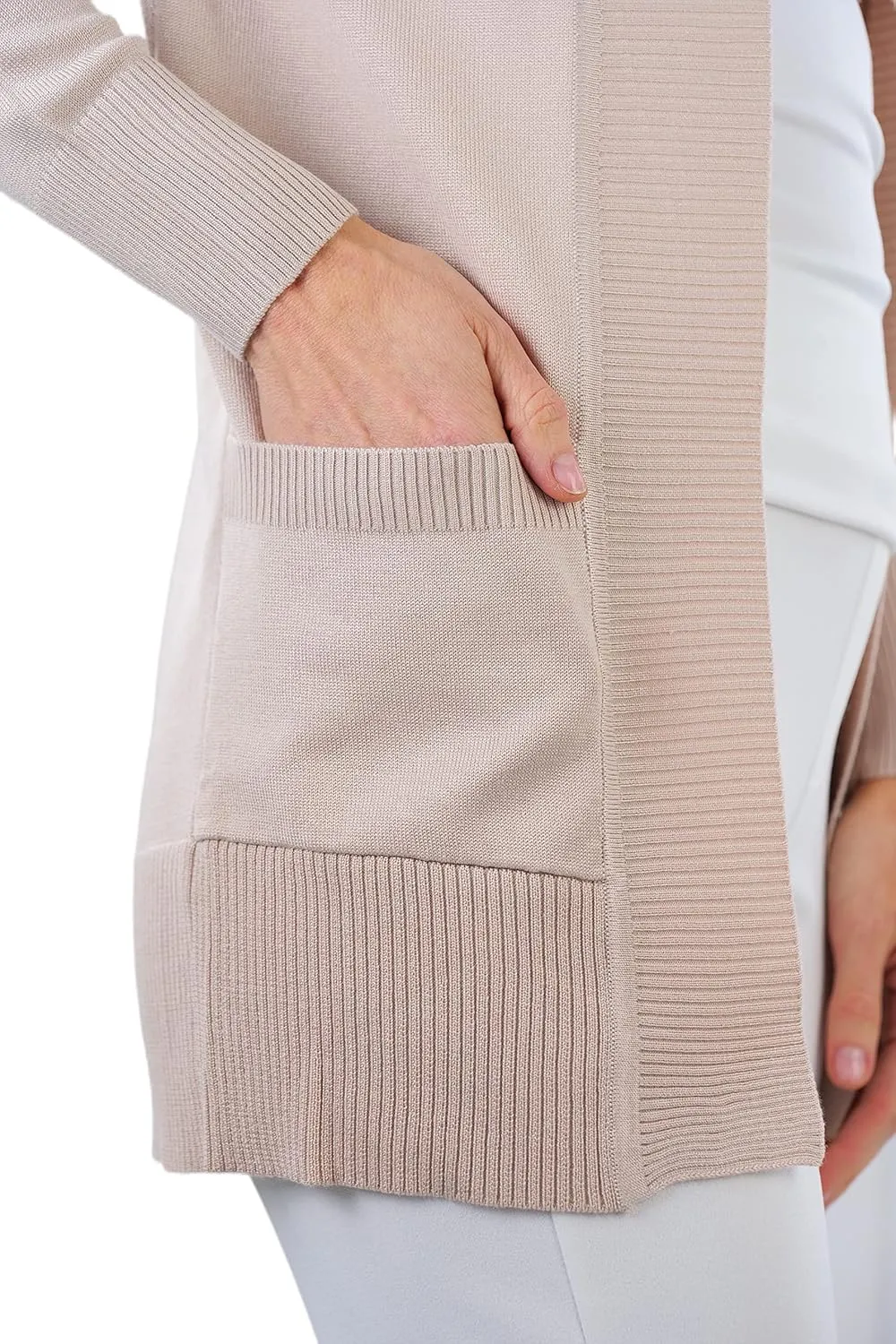 ToBeInStyle Women's Long Sleeve Rib Banded Open Sweater Cardigan
