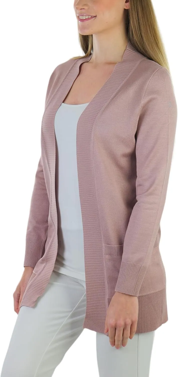 ToBeInStyle Women's Long Sleeve Rib Banded Open Sweater Cardigan