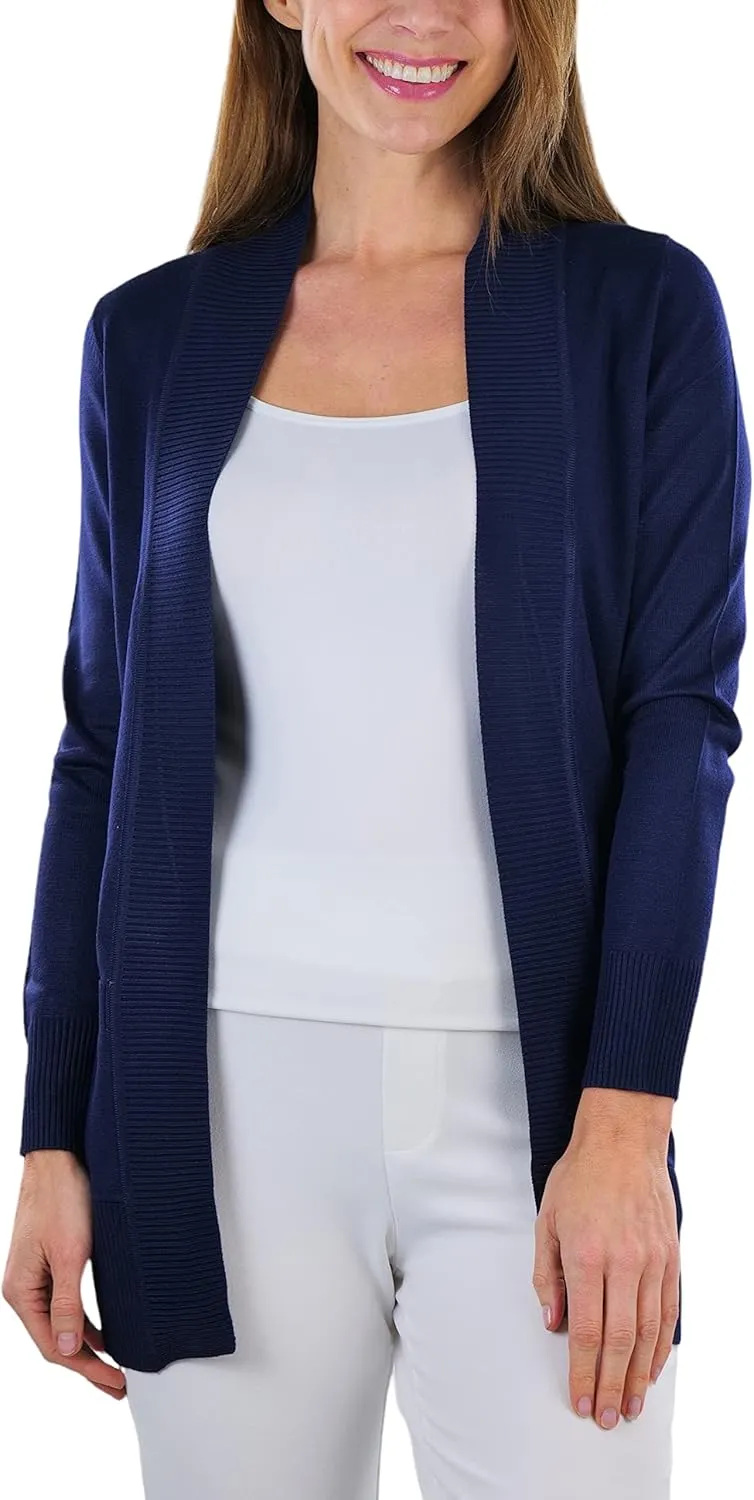 ToBeInStyle Women's Long Sleeve Rib Banded Open Sweater Cardigan